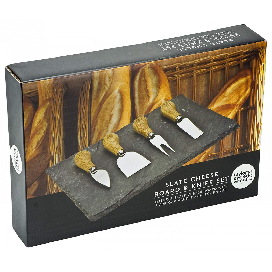 Taylors 4 Pce Oak Cheese Knife & Slate Board Set (60.00 NZD). Code