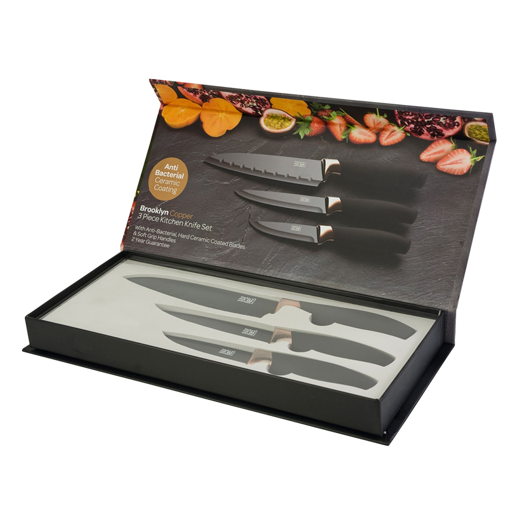 Taylors 3pc Brooklyn Pres Box Knife Set (Copper Bolster)
